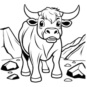 Bull with a determined look in a rocky terrain coloring page