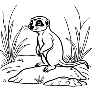 Meerkat digging burrow with determination coloring page