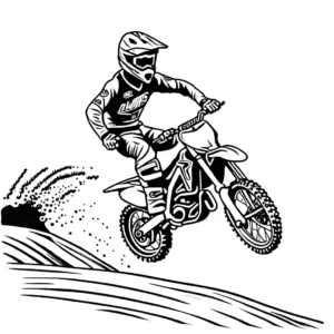 Dirt bike coloring page jumping over mounds of dirt on motocross track coloring page