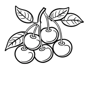 Doodle style cherry fruit with leaves and vines coloring page