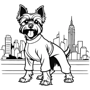 Dynamic superhero yorkie with outstretched paw ready to save the day coloring page
