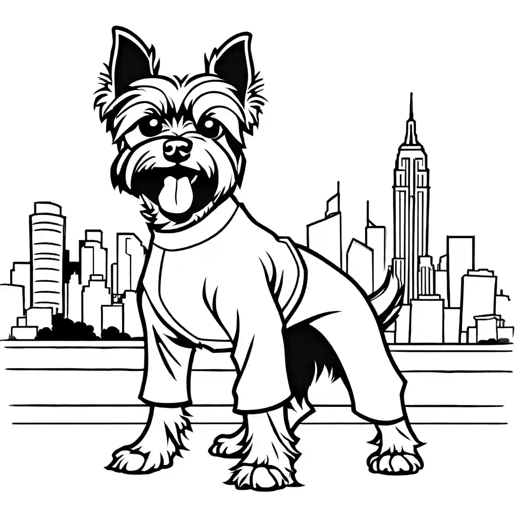 Dynamic superhero yorkie with outstretched paw ready to save the day coloring page