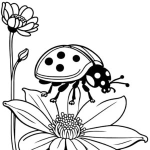 Elegant ladybug perched on a delicate flower with subtle details and a serene expression coloring page