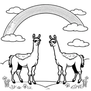 Llama Pack with Rainbow in Sky coloring page