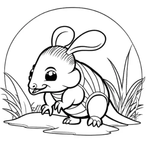 Energetic and lively Armadillo exploring its surroundings, a fun coloring page