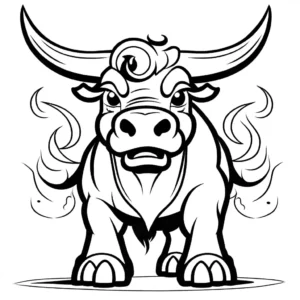 Fierce bull with steam coming out of its nostrils coloring page