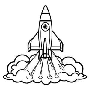 Rocket ship with flames coming out of its engines coloring page