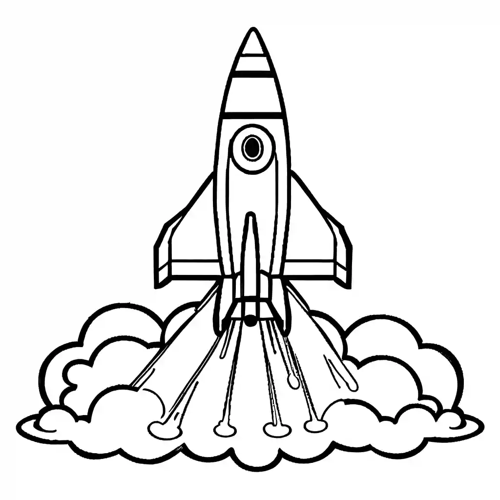 Rocket ship with flames coming out of its engines coloring page