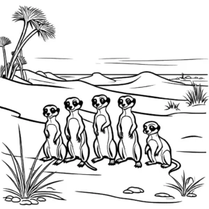 Meerkat family searching for food coloring page