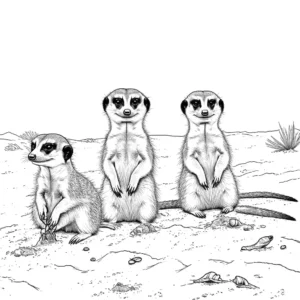 Meerkat coloring page group digging and foraging in sandy desert coloring page