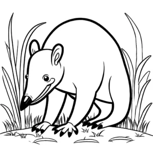 Cute and friendly anteater standing on all fours in the grass coloring page
