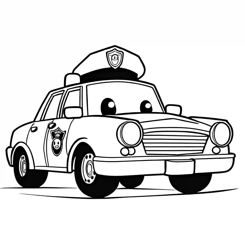 Smiling police car coloring page for kids coloring page