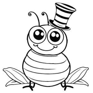 Funny Cartoon Caterpillar wearing a Top Hat and Bow Tie coloring page