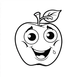 Printable coloring page of an apple with a funny face. coloring page