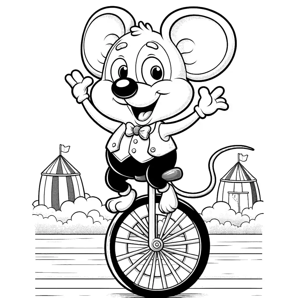 Mouse on unicycle in circus coloring page