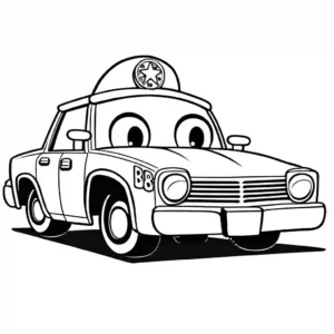 Cute police car coloring page with a big smile and googly eyes coloring page