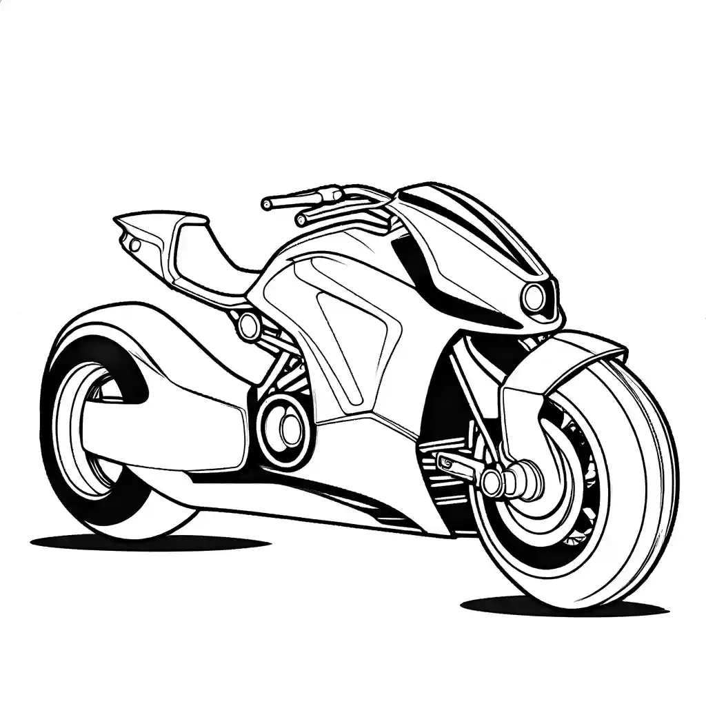 Futuristic motorcycle coloring page with sleek design and LED lights coloring page