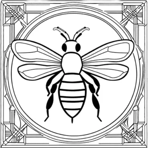 Stylized geometric bee design coloring page with bold lines and shapes coloring page