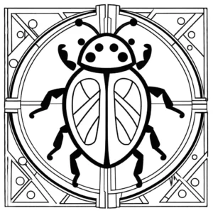 Stylized ladybug with geometric shapes and bold lines for coloring page