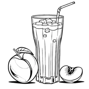 Glass of peach juice with ice cubes and a straw coloring page