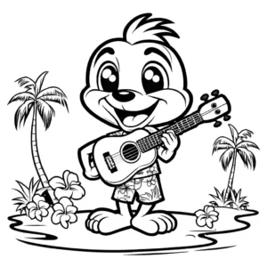 Coconut wearing Hawaiian Shirt playing Ukulele coloring page