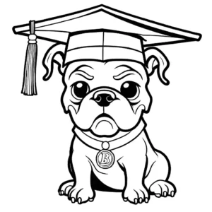 Bulldog wearing graduation cap and holding diploma coloring page