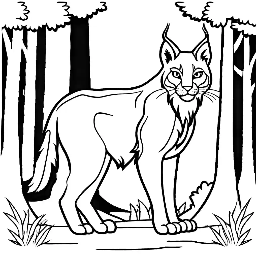 Lynx coloring page in forest habitat coloring page