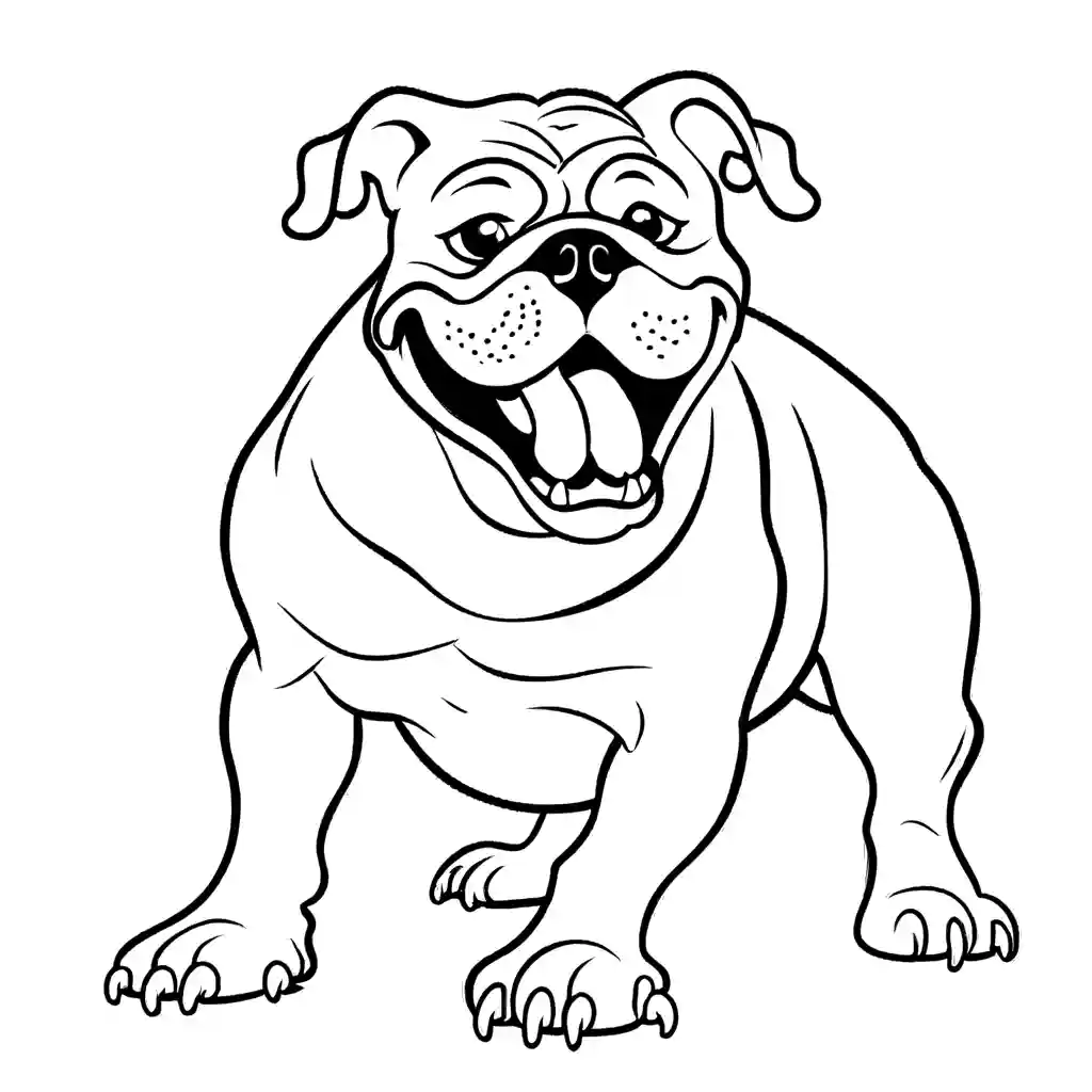Bulldog with bone in mouth and wagging tail coloring page