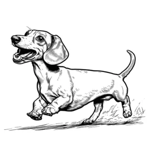 Happy Dachshund with floppy ears running in a colorful park coloring page