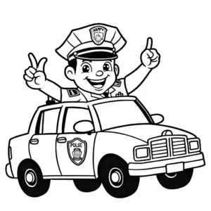 Police officer waving from the car coloring page