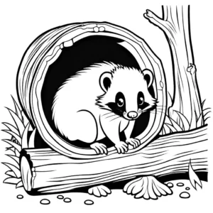 Skunk coloring page hiding in log coloring page