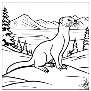 Weasel in snow-covered landscape with inquisitive look coloring page