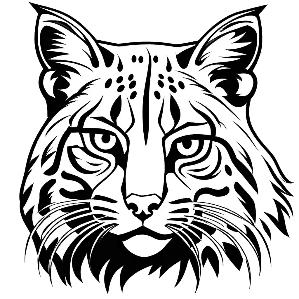 Close-up of intense expression on bobcat's face coloring page