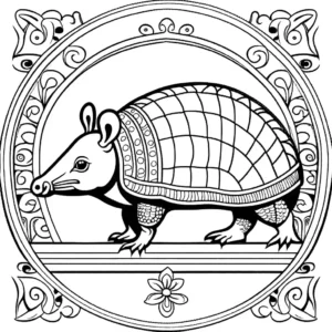 Detailed armadillo with intricate patterns on its shell coloring page