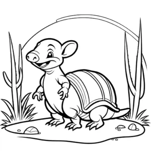Happy and jolly Armadillo enjoying a sunny day in the desert, a great coloring page