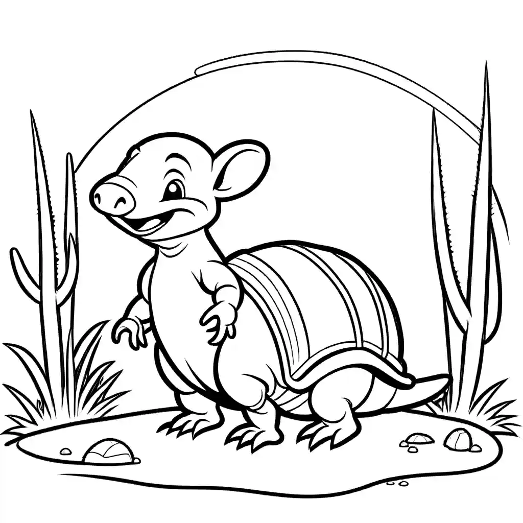 Happy and jolly Armadillo enjoying a sunny day in the desert, a great coloring page