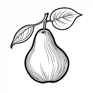 Juicy pear with leafy branch, black and white sketch for coloring page