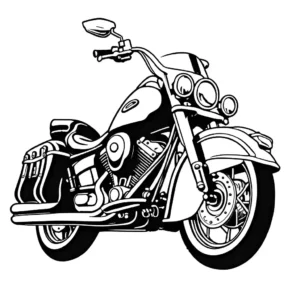 Large touring motorcycle with saddlebags and a windshield for long rides coloring page