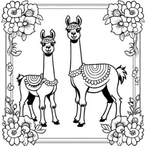 Llama Cluster Surrounded by Flowers coloring page