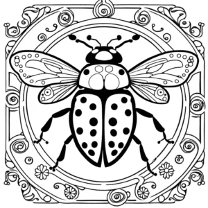 Close-up view of a red ladybug with detailed patterns on its wings coloring page