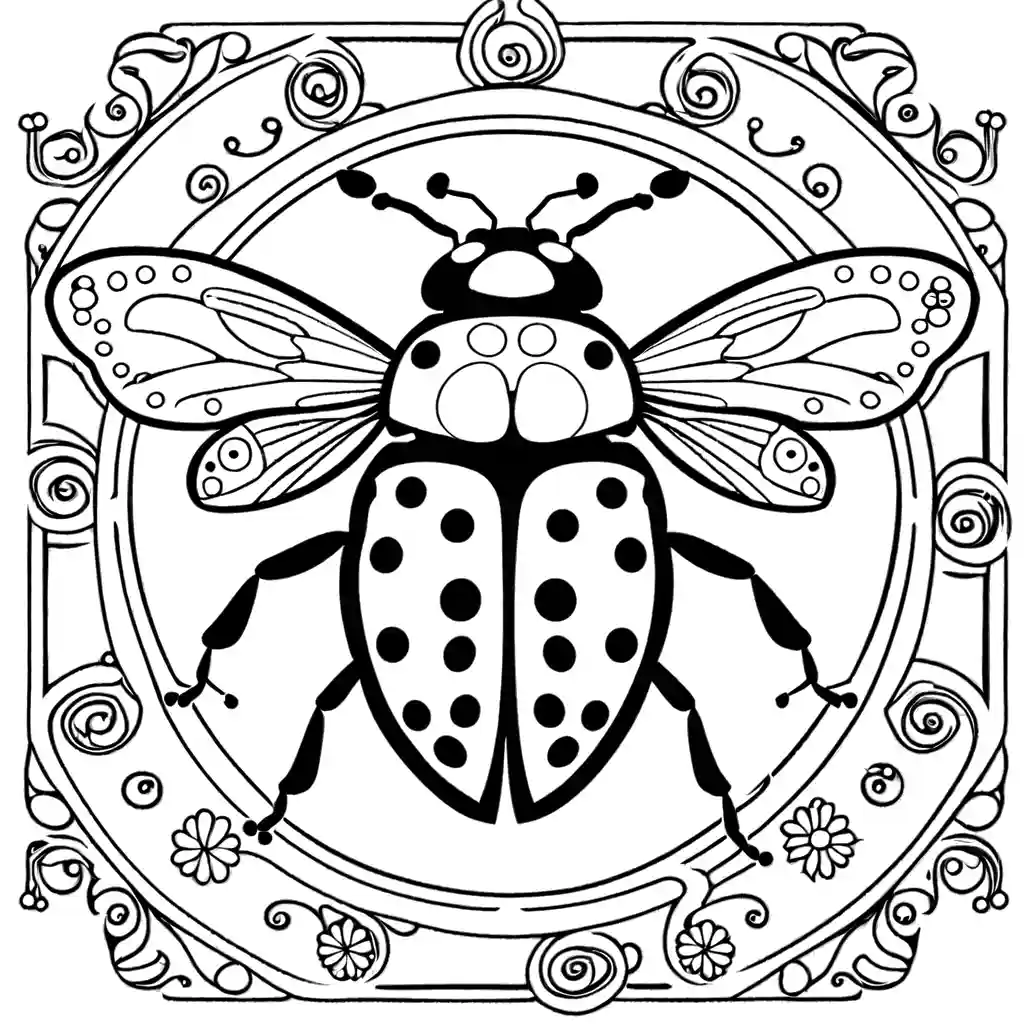 Close-up view of a red ladybug with detailed patterns on its wings coloring page