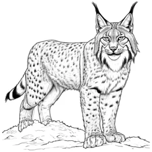 Lynx coloring page with thick fur and pointed ears in snowy forest coloring page
