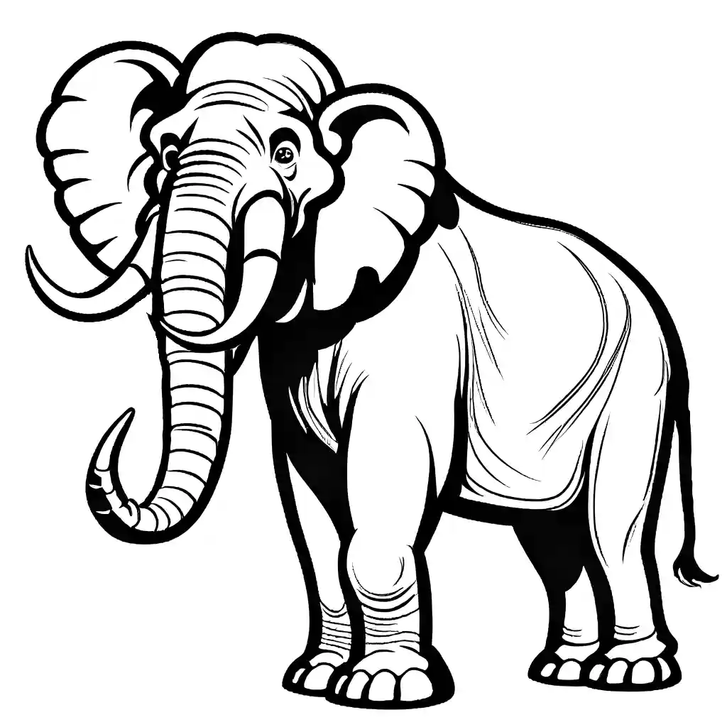 Outline drawing of mammoth with trunk raised coloring page