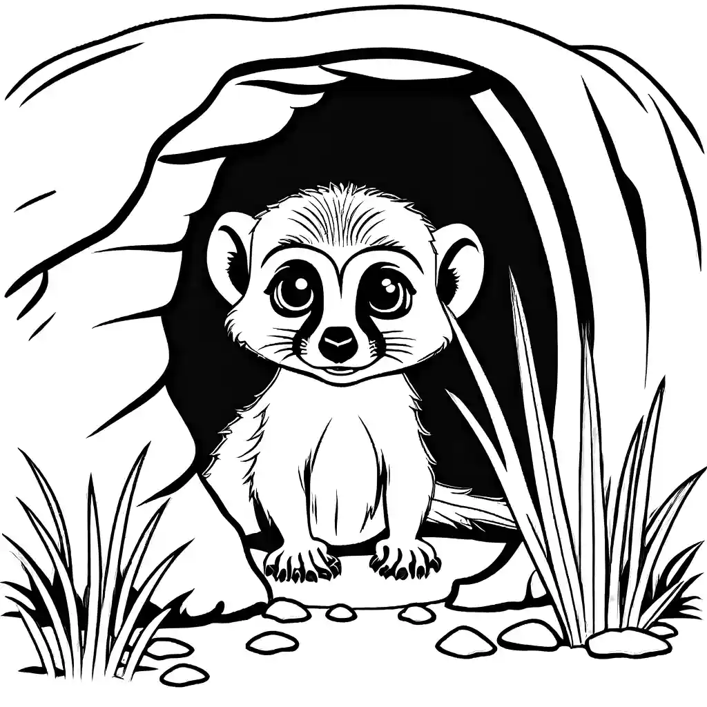 Meerkat pup peeking out of burrow coloring page