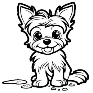 Yorkshire Terrier puppy making mess with spilled paint coloring page