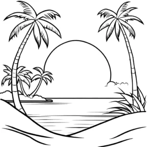 Minimalistic coconut tree coloring page with clean lines coloring page