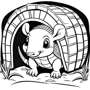 Cheerful and Peek-a-boo Armadillo in its burrow, great for coloring activity coloring page