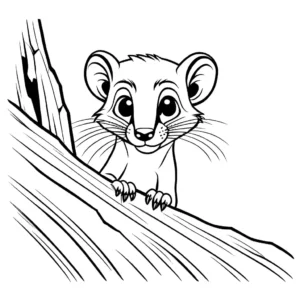 Weasel peeking out from behind rock coloring page