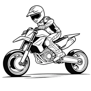 Coloring page of motorbike performing stunts and tricks by professional rider coloring page