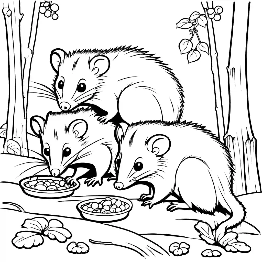 Opossum family coloring page hunting for food at night coloring page